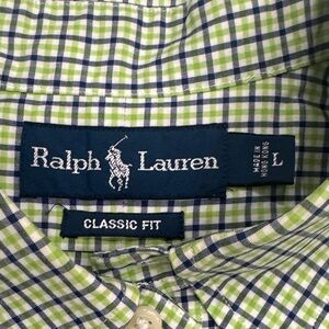 Ralph Lauren Men's Blue and Green Plaid Shirt